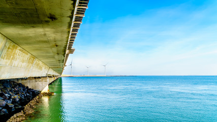 The concrete structure Storm Surge Barrier built in the province of Zeeland, in the Netherlands to...