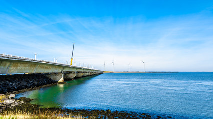 Fototapeta premium The concrete structure Storm Surge Barrier built in the province of Zeeland, in the Netherlands to prevent flood disasters as that in 1953