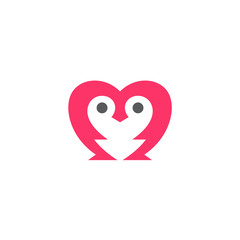 Love Penguin Logo. Penguin With Heart Shape Logo Design