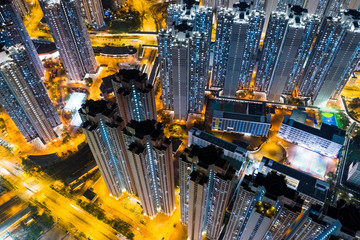 Fototapeta premium Top down view of Hong Kong city at night
