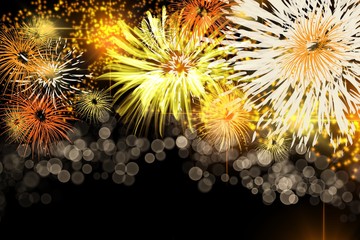 Fireworks celebration bright explosion of colorful bursts, unique background in horizontal format design