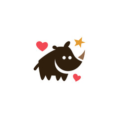  Smiley Rhinoceros Logo With Heart And Star Shape