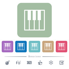Piano keyboard flat icons on color rounded square backgrounds