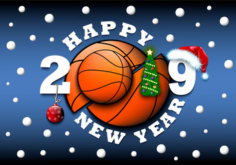 Fototapeta na wymiar Happy new year 2019 and basketball ball