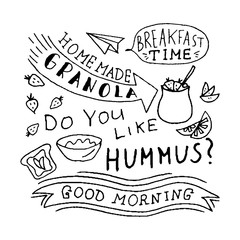 Good morning doodle design concept. Breakfast time.