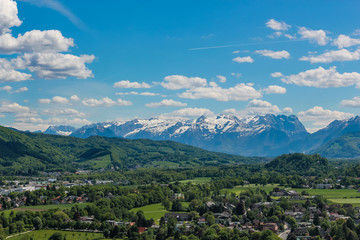 Naklejka na ściany i meble Panoramic view of Salzburg and surroundings, Austria