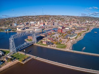 Aerial View of the popular Canal Park Area of Duluth, Minnesota - obrazy, fototapety, plakaty