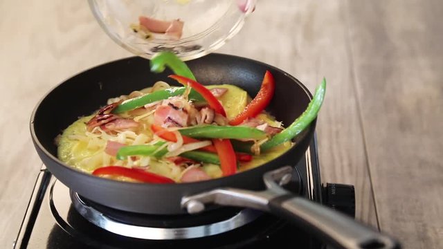 Cooking Western Omelet, Close Up