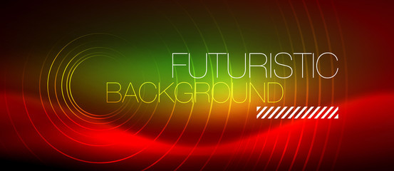 Neon glowing techno lines, hi-tech futuristic abstract background template with square shapes