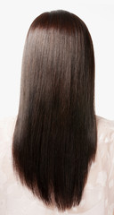 glossy dark brown long hair