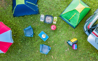 Top view of family camping in the holiday