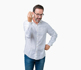 Handsome middle age elegant senior business man wearing glasses over isolated background Doing Italian gesture with hand and fingers confident expression