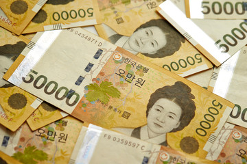 50000 Korean won banknotes background 