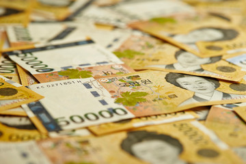 50000 Korean won banknotes background 