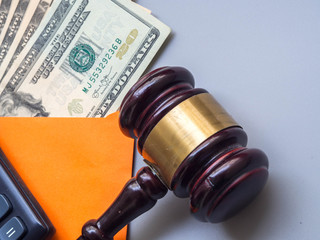 money banknotes business financial copy space wooden gavel law legal concept