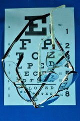  Glasses for vision improvement correction consist of lenses, glass or plastic, held by the frame, with arms attached to it.  Table to check vision and determine the degree of visual acuity. 