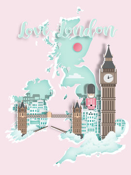 Famous landmark for travel poster,England,london in paper art style.