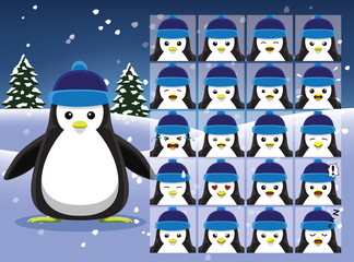 Christmas Penguin Cartoon Emotion faces Vector Illustration