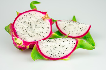 red dragonfruit (pitahaya) on white background