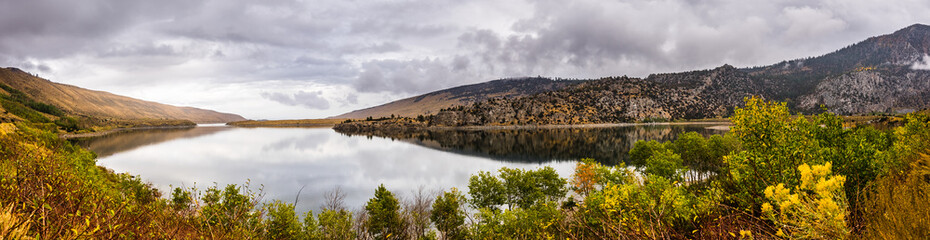 Panoramic view of Silver Lake in the June lake area in the Eastern Sierra mountains, California