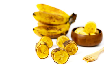 Sweet golden banana fruit isolate on white
