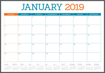 January 2019 desk calendar vector illustration