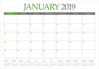 January 2019 desk calendar vector illustration