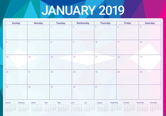 January 2019 desk calendar vector illustration