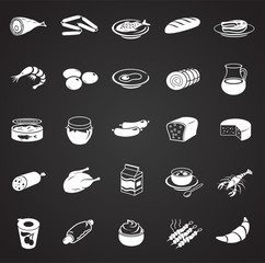 Food set on black background icons