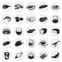 Food set on circles background icons