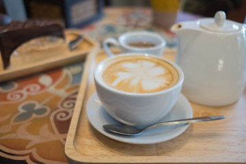 Coffee, tea and chocolate cake