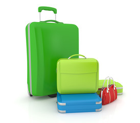Travel suitcases isolated on white background.