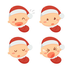 Newborn baby in Santa costume. Christmas and New Year. Holiday season.