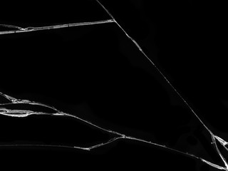 Cracked glass texture on black background. Isolated realistic cracked glass effect. - obrazy, fototapety, plakaty