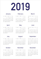Year 2019 calendar vector design template