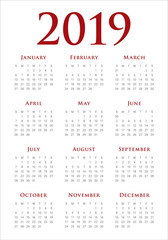 Year 2019 calendar vector design template
