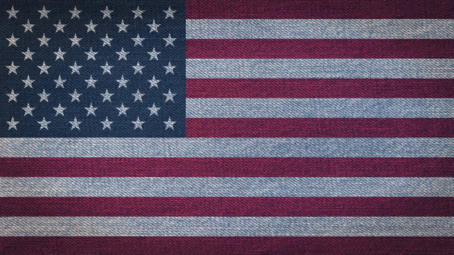 USA flag pattern on blue grunge denim textile fabric cloth background for raising awareness on national event and support campaign concept.