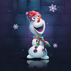 Vector illustration cartoon snowman brick wall