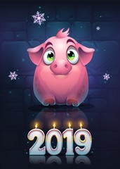 Funny card with a cartoon pig