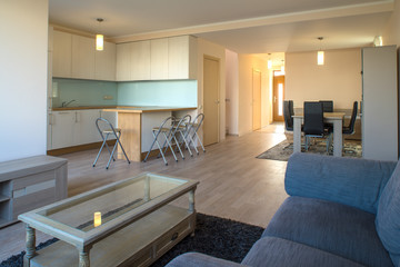 Modern home interior. Fitted kitchen in the house. The interior of the room.