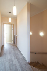 Wooden staircase in modern house. 