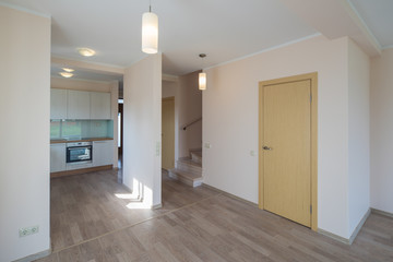 Modern home interior. Fitted kitchen in the house. The interior of the room.