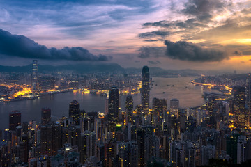Hong Kong the peak sunrise cityscape