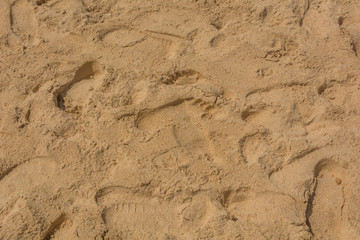 Full frame shot of sand texture on beach in summer sun.
