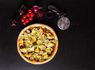 pizza on black background