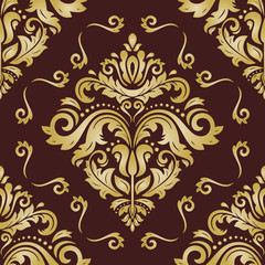 Classic seamless pattern. Damask orient brown and golden ornament. Classic vintage background