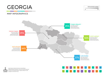 Georgia map infographics with editable separated layers, zones, elements and district area in vector