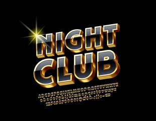 Elegant set of Black and Golden 3D Alphabet Letters, Numbers and Punctuation Symbols. Vector Logo with text Night Club.