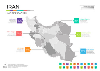 Iran map infographics with editable separated layers, zones, elements and district area in vector