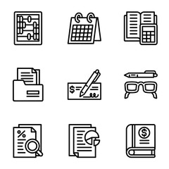 Money icon set. Outline set of 9 money vector icons for web design isolated on white background